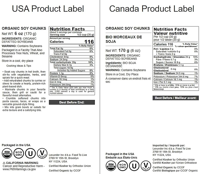 Food to Live Organic Soy Chunks 6 Ounces, – Unsalted Nuggets, High Protein. Plant-Based. Meat Alternate Substitute. Non-GMO. Vegan, Kosher, Bulk