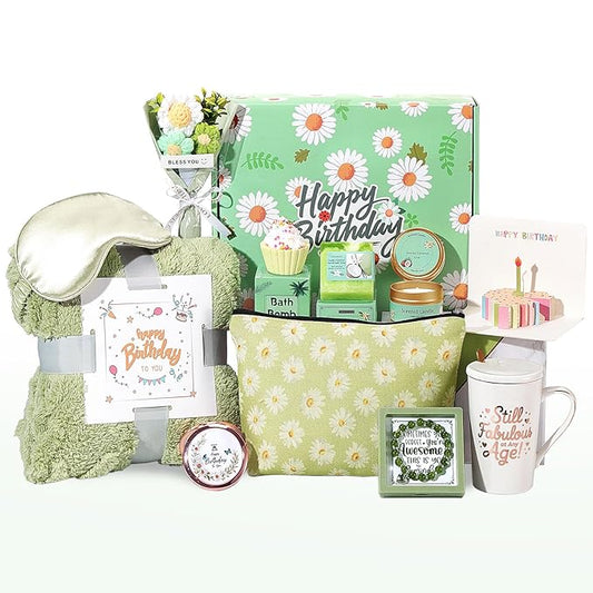 Happy Birthday Gifts for Women 11PC Get Well Soon Gift Spa Set with Candle,Gift Baskets for Women, Best Friend Gift Set- Self Care Daisy Gift Box for Her, Mom, Wife Gift Box for Sister