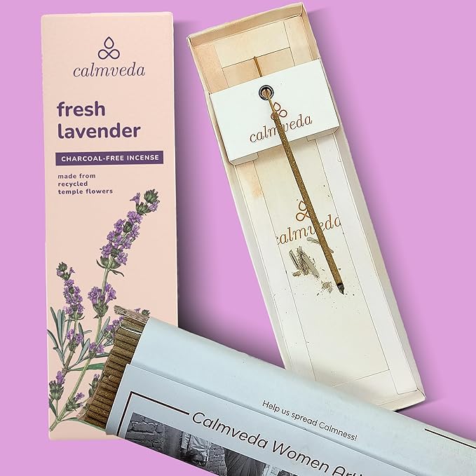 Fresh Lavender Incense for Calming - 80 Charcoal Free Incense Sticks, Made from Upcycled Flowers | Organic Incense Sticks Non Toxic | Use for Relaxation & Improves Sleep
