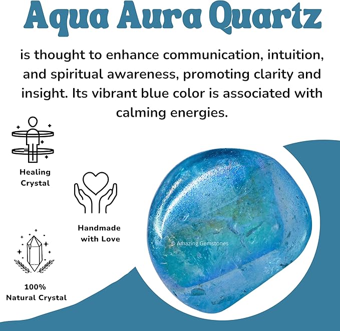 Amazing Gemstone Aqua Aura Quartz Crystals and Healing Stones Tumbled - 1000+ Carats, Healing Stones for Energy Balance, Stress Relief - Premium Polished Gems Rocks for Meditation and Wellness
