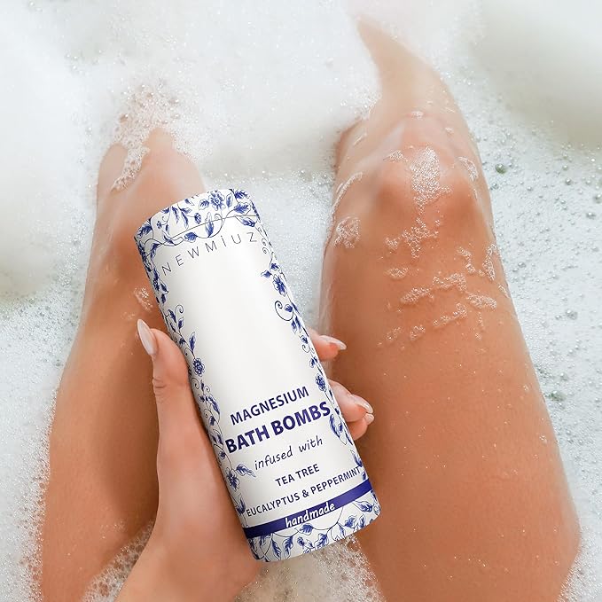 Magnesium Bubble Bath Bombs Long Lasting Foaming Sore Muscles Recovery Tea Tree Relaxing Stress Relief Calming Self Care Spa Gift for Birthday Christmas