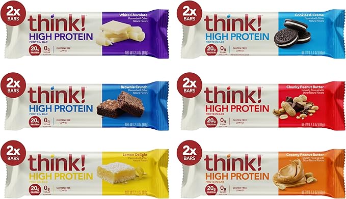 think! Protein Bars, High Protein Snacks, Gluten Free, Kosher Friendly,Variety Pack, Nutrition Bars, 2.1 Oz per Bar, 12 Count (Packaging May Vary)