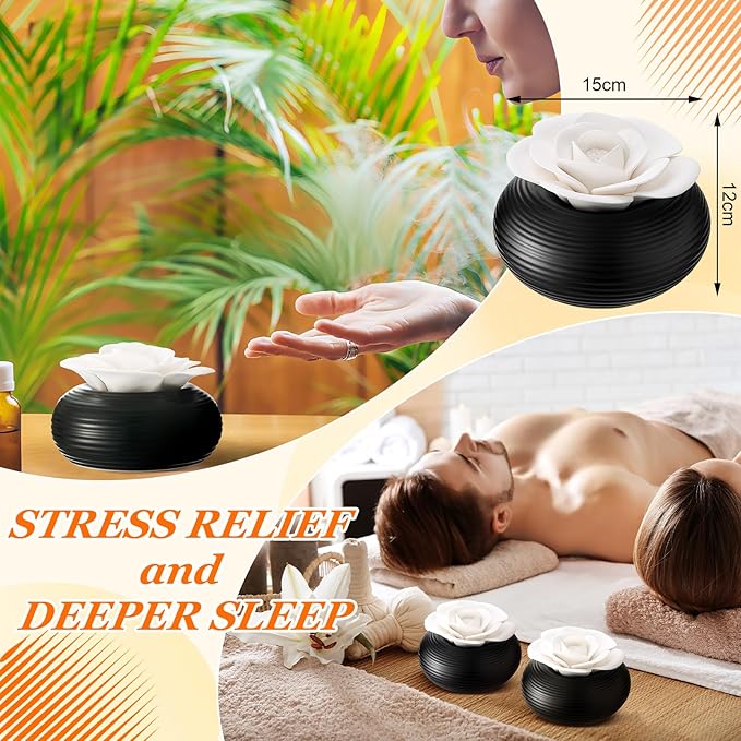 Honeydak 1 Pcs Flower Passive Essential Oil Diffuser Stone White Ceramic Porcelain Floral Diffuser with Container Non Electric Handmade Decorative Tabletops Home Decoration Christmas (Camellia)