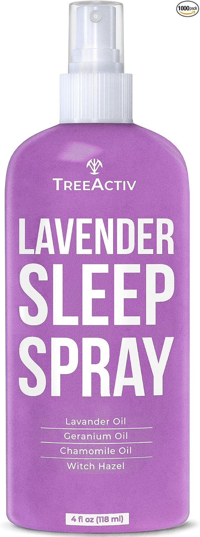 TreeActiv Sleep Spray, Calming Lavender Chamomile, Soothing Witch Hazel & Lavender Pillow Spray Air Freshener for Room, Bed, Fabric, Pillows & Linen Mist for Sleeping & Relaxation, 1000+ Sprays