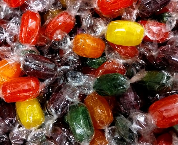 Assorted Fruit Barrels - 4 lbs Bulk Individually Wrapped Orange, Cherry, Apple, Lemon, Grape Fresh Sweet Hard Candy