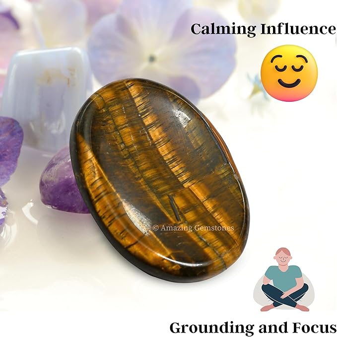 Amazing Gemstone Tiger Eye Worry Stone Crystals and Healing Stones - Worry Stones for Stress Relief Gifts - Piedra Crystal Fidget for Meditation, Relaxation - Unique Stocking Stuffers