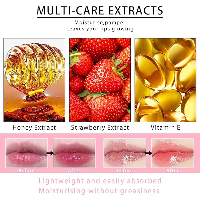 2 PCS Bee Lip Balm Honey Pot, Honey & Strawberry Lip Mask Overnight Propolis Moisturizing Lip Balm Hydrating Prevention Dry and Crack Lip Scrubs Exfoliator Lip Wrinkle Care (Honey&Strawberry)