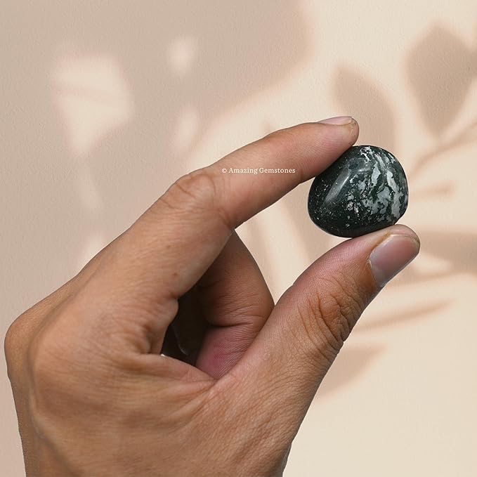 Amazing Gemstone Moss Agate Crystals and Healing Stones Tumbled - 1 oz Moss Agate Stones, Healing Stones for Energy Balance, Stress Relief - Premium Polished Gems Rocks for Meditation & Wellness