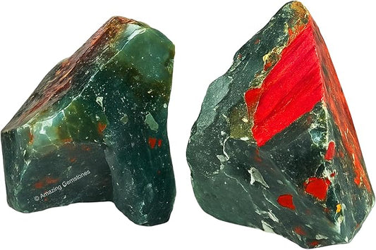 Amazing Gemstone African Bloodstone Raw Crystals and Healing Stones, Natural Rocks for Tumbling - DIY Raw Stones and Crystals, 2 Pieces