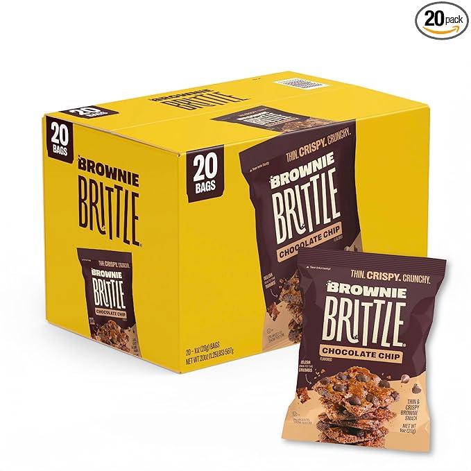 Brownie Brittle – Original Chocolate Chip Thin and Crispy Sweet Snacks (Pack of 20, 1 oz), Rich Gourmet Brownie Bites Dessert