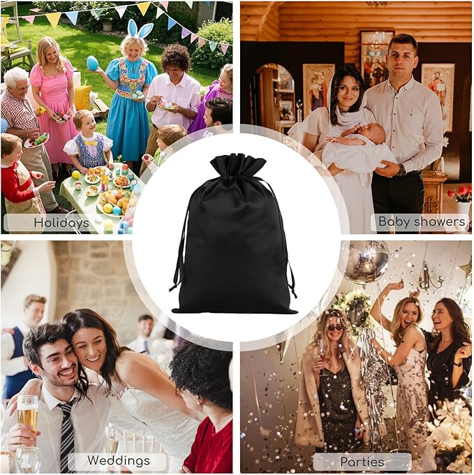 Black Satin Cloth Gift Bags, 30Pcs 6x9 with Drawstring, For Wedding, Birthday, Halloween Party, or Bachelor Party Favors, Alcohol Bottle, Tarot Journal, Oracle Cards, Bridesmaids