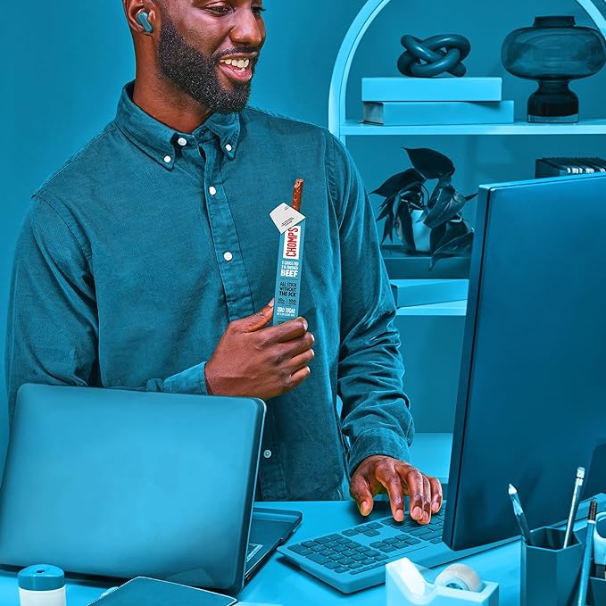 Chomps Grass-Fed and Finished Sea Salt Beef Jerky Snack Sticks 10-Pack - Keto, Paleo, Whole30, 10g Lean Meat Protein, Gluten-Free, Zero Sugar Food, Non-GMO