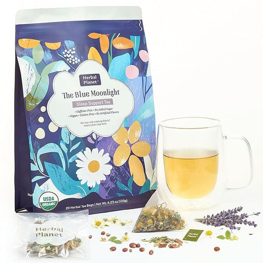 Herbal Planet Sleep Support Tea – Bedtime & Nighttime Relaxation Blend, Caffeine-Free | Calming Chamomile, Lavender & Mint | 20 Tea Bags (4.23oz / 120g)
