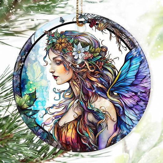 Colorful Ceramic Fairy Christmas Ornament, Fairy Ornaments for Christmas Tree, Holiday Decorations, Christmas Decor, Fairy Gifts, Fairy Lovers, Christmas Ornament Gift Ideas - Pattern B