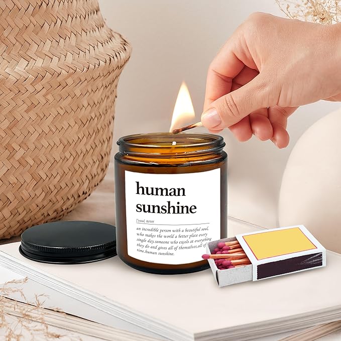 HIWX Human Sunshine Scented Candle - Appreciation Gifts for Teachers & Coworkers, Inspirational Thank You Christmas Soy Jar Candle, Lavender, Vetiver, Sandalwood Scented 8oz Holders