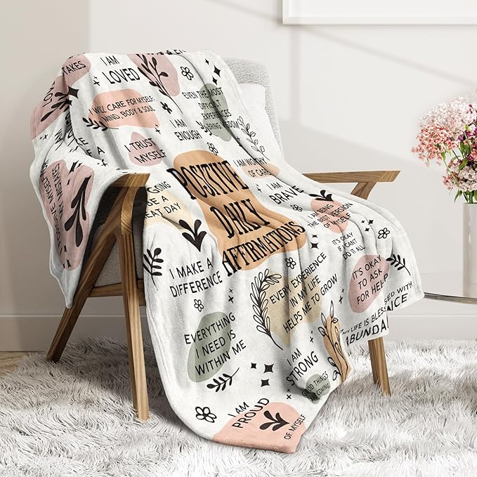 Positive Affirmation Stress Relief Gifts, Soft Blanket with Daily Affirmations Messages, Self Care Motivational Inspirational Encouragement Gifts for Women (50"x 60")