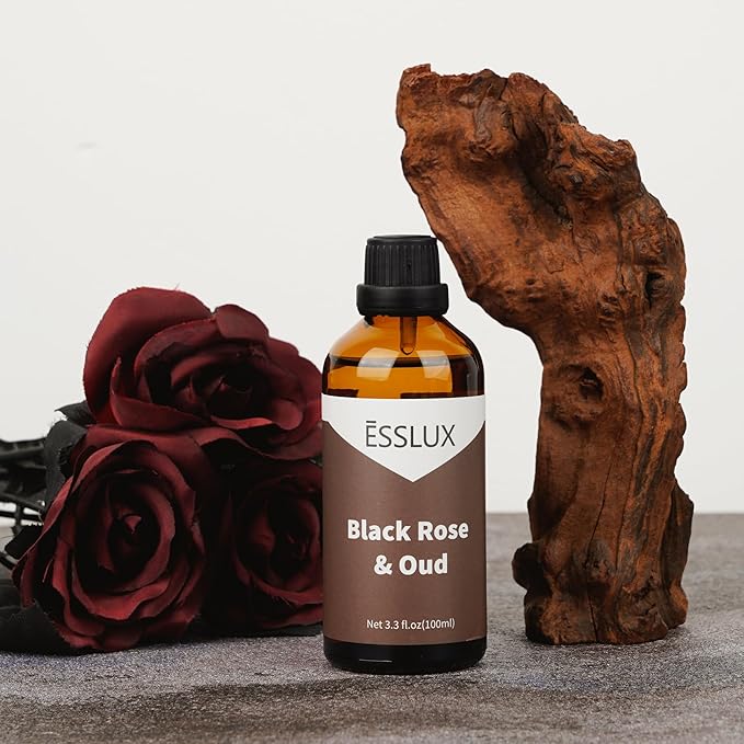 Black Rose & Oud Fragrance Oil, ESSLUX Large Single Scented Oils 100 ml (3.3 oz), Aromatherapy Essential Oils for Home for Diffuser, Massage, Soap, Candle Making Scents