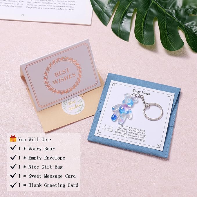 Pocket Bear Hug, Anxiety Relief Gifts for Women Men, Mental Health Positivity Gifts for Anxious Friend, Thinking of You Gift, Comforting Gift for Son Daughter Back to School, Light Blue