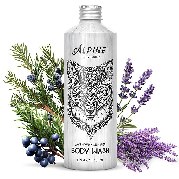 Alpine Provisions Natural Lavender + Juniper Moisturizing Body Wash – Hydrating Cleanser for Dry and Oily Skin with Jojoba & Coconut Oil Extracts – Vegan, Sulfate-Free, Plastic-Free - 16.9 fl oz