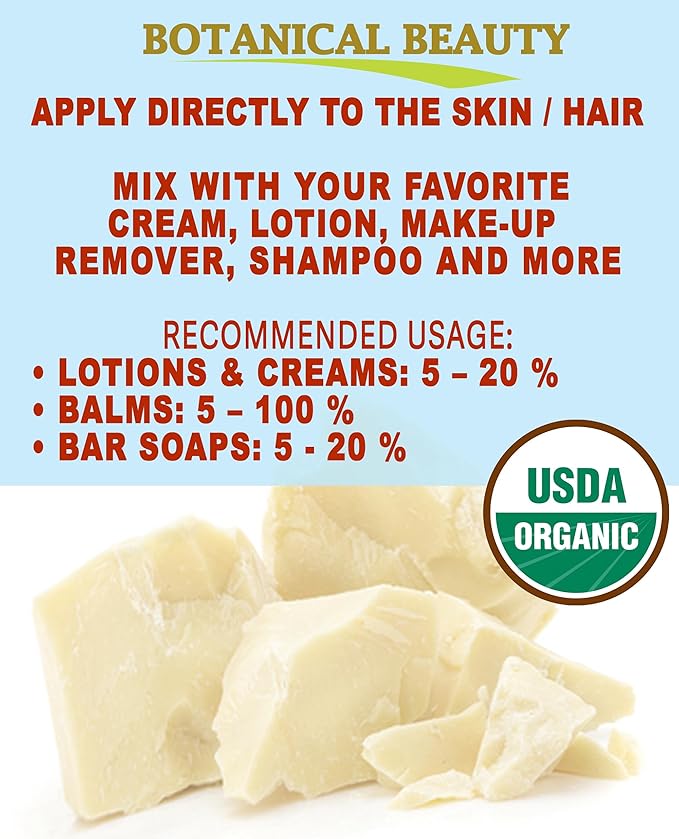 Botanical Beauty Organic COCOA BUTTER WILD GROWTH RAW VIRGIN UNREFINED from BRAZIL for Face, Skin, Hair, Body, Nails 4.23 oz 120 gram. Rich in Vitamin E