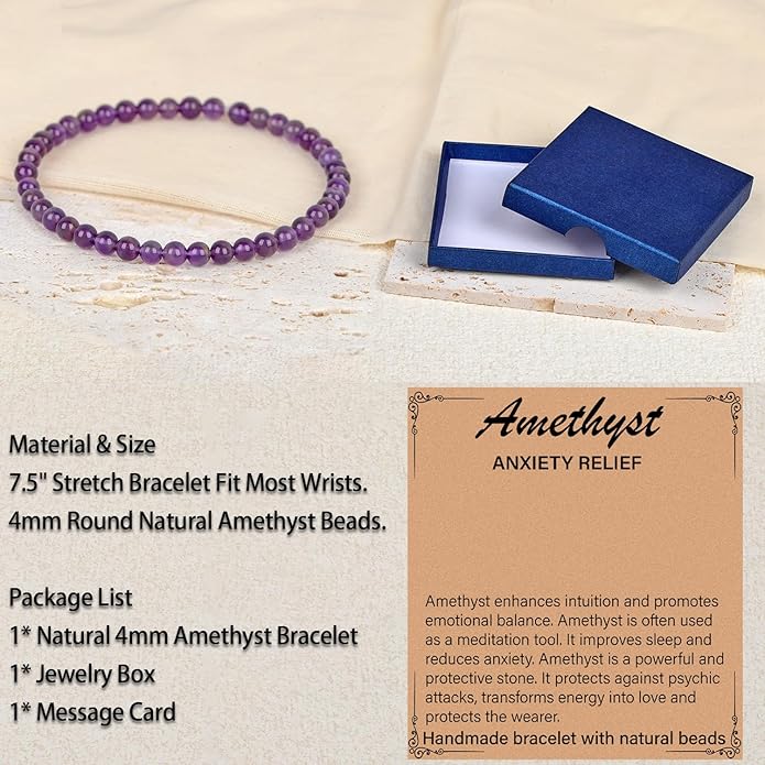 LPBeads Handmade Natural Gemstone Stretch Elastic Bracelet Healing Crystal Round Stone Beads Jewelry Gifts for Women Men