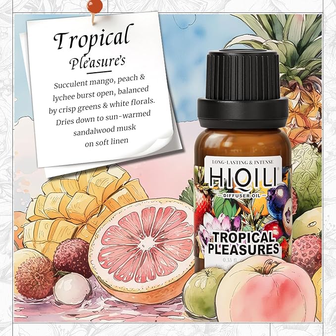 HIQILI Tropical Pleasures Diffuser Oil for Water or Waterless Diffusers, Inspired by Este. Lau Der Pleasures Exotic, Passion, Air Freshener Spray - 0.34 Fl Oz