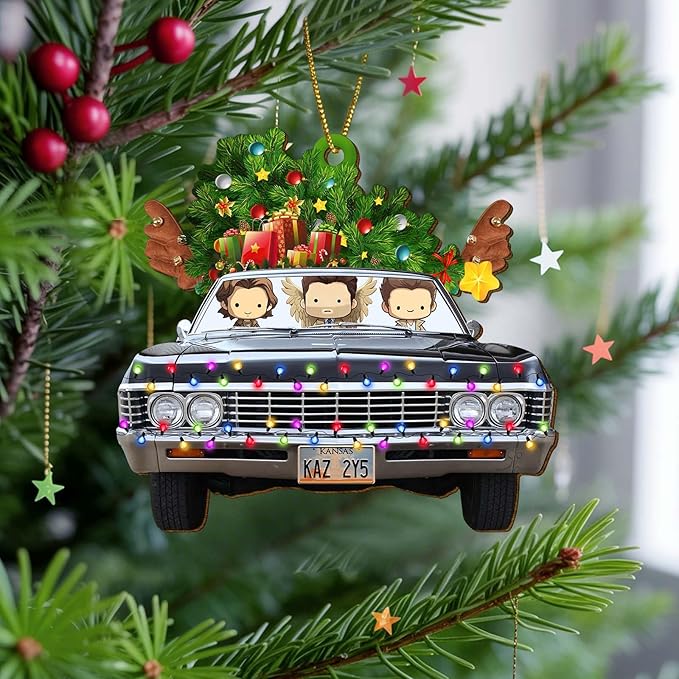 Car Truck Christmas Tree Keepsake Ornaments, Natural Movie 2 Side Printed Flat Wooden Ornament, Films Xmas Hanging Decor