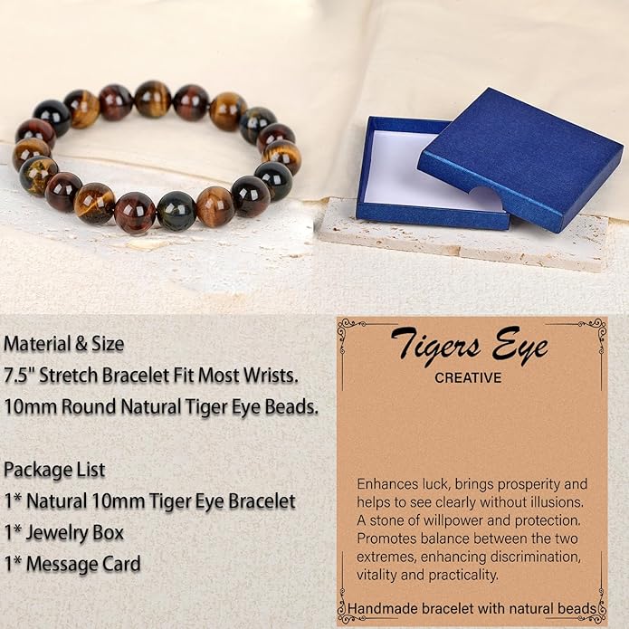 LPBeads Handmade Natural Gemstone Stretch Elastic Bracelet Healing Crystal Round Stone Beads Jewelry Gifts for Women Men