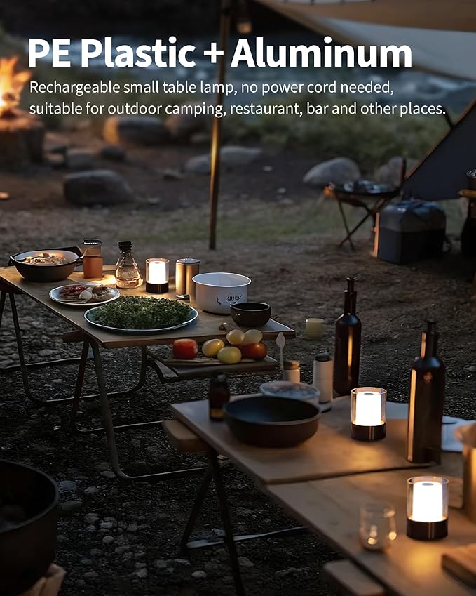 LED 4" Mini Cordless Table Lamp 2 Pack, Outdoor Waterproof Lamp, Rechargeable Battery Operated Lamp, Portable Touch Night Light for Dining Room, Camping, Nursery, Baby, Bar, Party (Black)