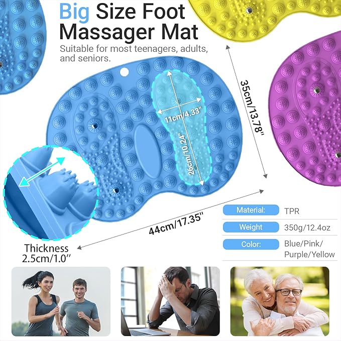 Foot Massage Mat and Foot File Set, Reflexology Mat with Magnetic Therapy for Feet Pain, Fatigue and Stress Relief, 2-Type Stainless Foot File Callus Remover(Blue+Black)