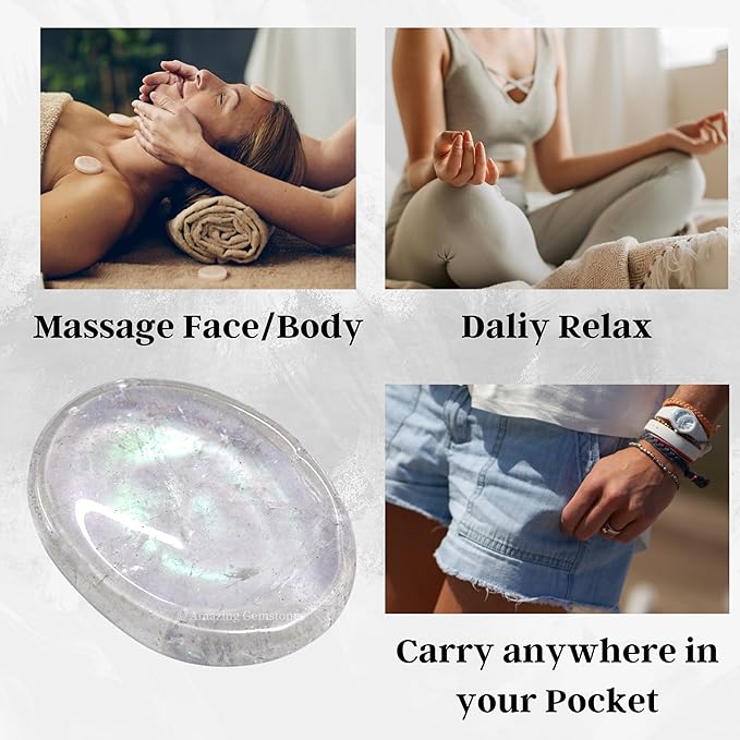 Amazing Gemstone Angel Aura Quartz Worry Stone Crystals and Healing Stones - Worry Stones for Stress Relief Gifts - Piedra Crystal Fidget for Meditation - Unique Stocking Stuffers Gifts for Women