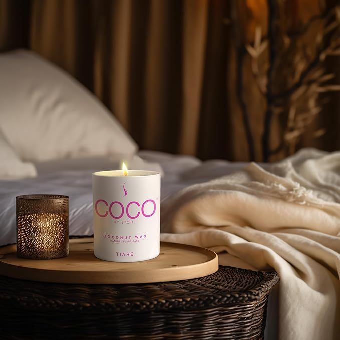 COCO by Stone 6.5oz Candle, Coconut Apricot Wax Candle for Home (Tiare) Home Fragrance Products, 1 Wick Candle, Enhance Indoor Aroma, Vegan & Cruelty-Free, Clean Burning and Hand Poured Candle
