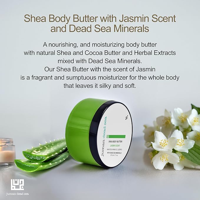 Juman Dead Sea Mineral Body Butter | SLS & Paraben Free | Made with Active Natural Ingredients | Jasmine Scented Body Butter | Suitable for Sensitive Skin | 7.1oz