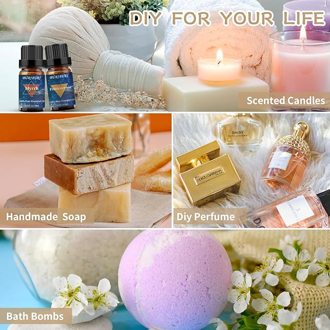 BURIBURI Frankincense Oil and Myrrh Essential Oils Gift Set, 100% Pure, Natural, Organic Aromatherapy Frankincense Fragrance Oils for Diffuser, Massage - 2 x 10ML