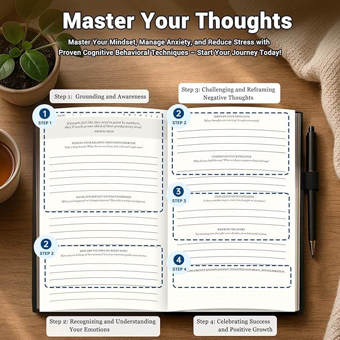 Guided Anxiety Journal for Women & Men – Cognitive Behavioral Therapy (CBT) Journal with Repetitive Mindfulness Prompts, Anti-Anxiety Techniques, Overthinking & Brain Dump Journals for Mental Health & Wellness