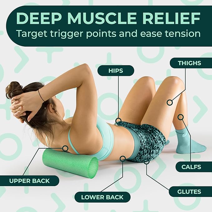 Deep Recovery Yoga Foam Roller for Physical Therapy & Exercise – Soft Back Roller for Back Pain, Legs, and Shoulders, 12in x 4in Travel Size – Deep Tissue Massage for Myofascial Release