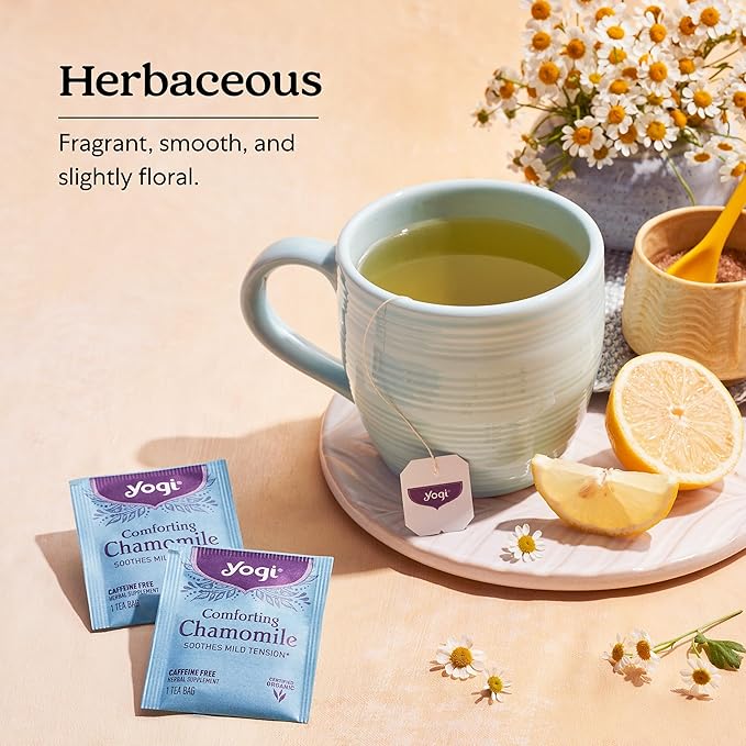 Yogi Tea Comforting Chamomile Tea - 16 Tea Bags per Pack (4 Packs) - Organic Chamomile Tea Bags - Supports a Good Night's Sleep & Occasional Stomach Discomfort - Made from Organic Chamomile Flower