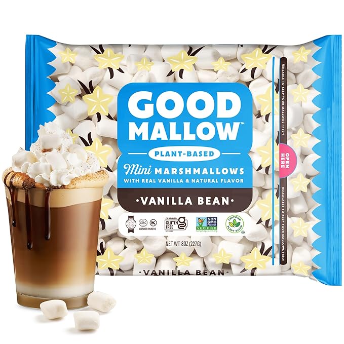 GoodMallow Mini Vegan Marshmallows - Kosher Halal Dairy & Gluten Free Healthy Mini Marshmallows - Natural Gelatin Free for Hot Chocolate, Smores, Campfire, Baking - Non-Artificial