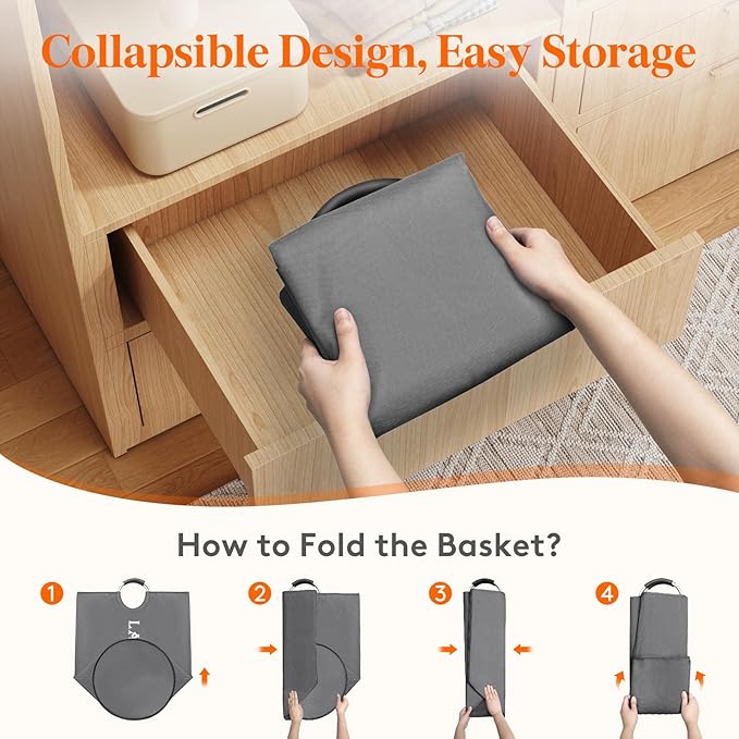 Lifewit 120L 2-Pack Large Laundry Basket, Collapsible Laundry Hamper with Aluminum Handles, Waterproof Freestanding Dirty Clothes Hampers for Laundry Room Bedroom Dorm Bathroom, Grey