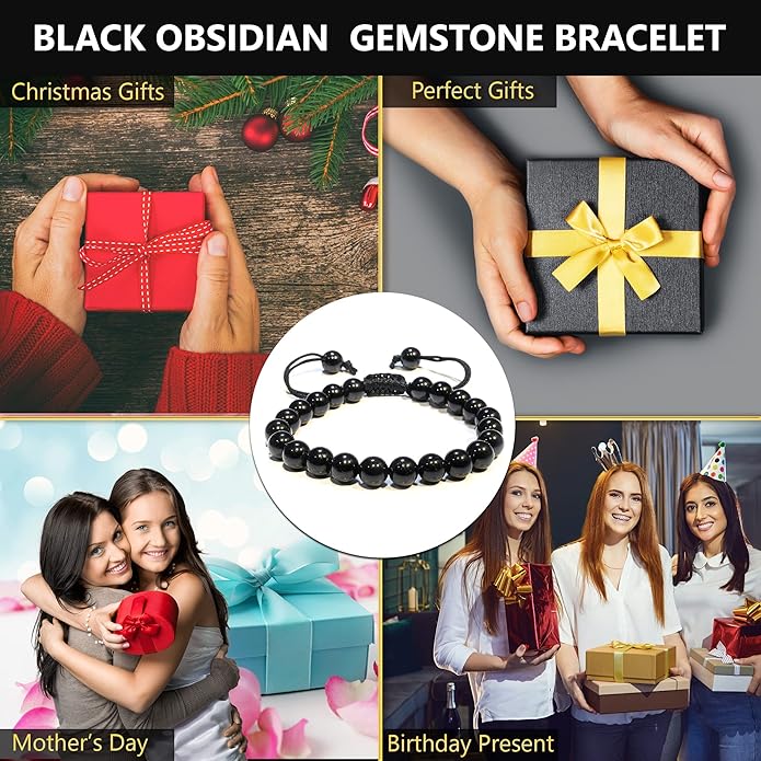 Energy Protection Crystal Handmade Adjustable Bead Bracelet Perfect for Men, Women’s Gift - Gemstone Healing Stretch Bracelet Pulsera Para Hombre Mujer Stocking Stuffer