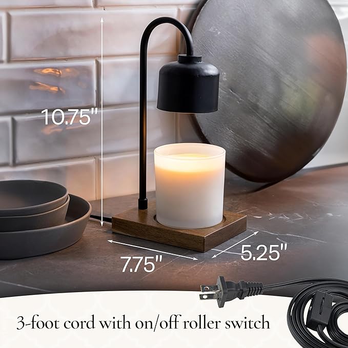 Candle Warmers Etc. Black & Wood Arched Lamp – for Top-Down Warming & Flame-Free Fragrance