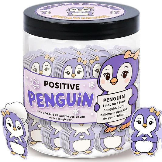 60 Positive Penguin Cards Jar, Affirmation Cards for Women, Emotional Support Penguins, Penguin Gifts for Women, Mom, Penguin Gifts, Penguin Themed Gift, Purple Gift for Girls