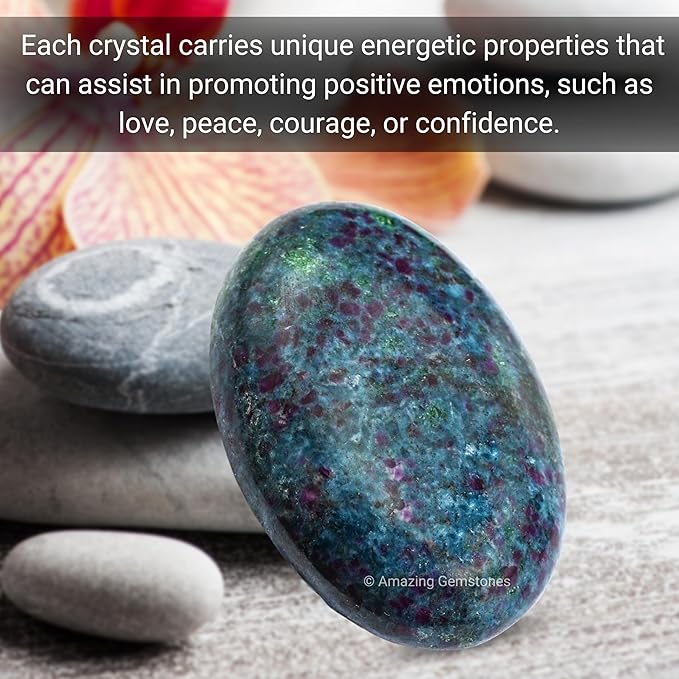Amazing Gemstone Ruby in Kyanite Palm Stone - Massage Worry Stone for Natural Body Chakra Balancing, Reiki Healing and Crystal Grid