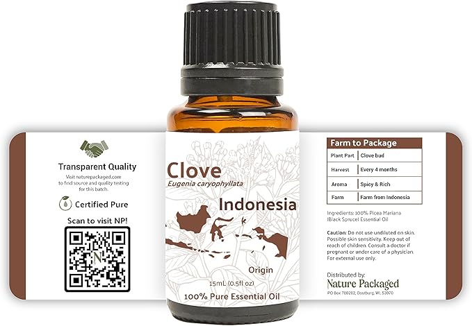100% Pure Clove Essential Oils - Direct from Indonesian Essential Oils - Essential Oil for Diffusers Aromatherapy & Humidifiers (15ml) | Natural Cold-Pressed