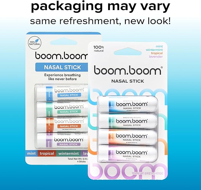 BoomBoom Nasal Stick | Vapor Flow Technology | Cool Refreshing Sensation | Natural Mood Boost | Simple Ingredients | Essential Oils + Menthol Inhaler (Mint, Wintermint, Tropical, Lavender)