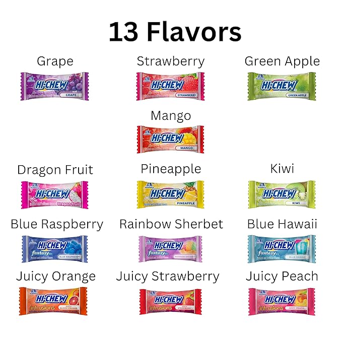 HI-CHEW Variety Mix Bulk, 220+ Pieces, 4 Stand Up Pouches - 13 Flavors Bulk, Sweet and Sour Chewy Candy, Unique Fun Soft - Immensely Juicy Fruity Flavors for Halloween Candy Treats & Sharing Treats