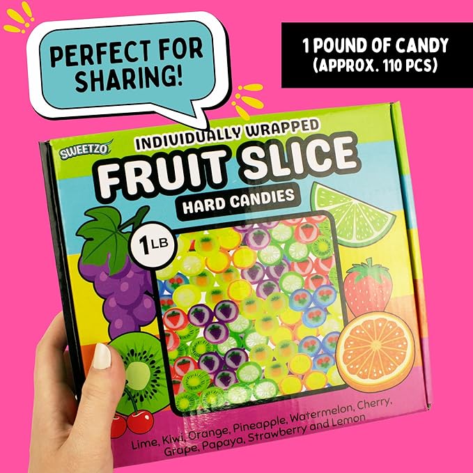 Fruit Slice Candy 1 Lb Individually Wrapped Old Fashioned Treats, 10 Assorted Flavors, Approximately 110 Pieces