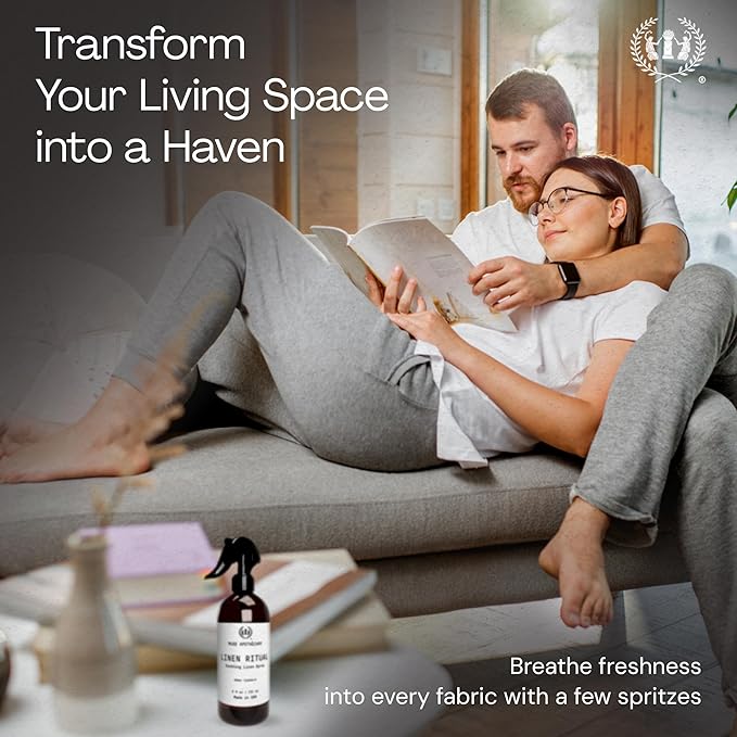 Muse Apothecary Linen Ritual - Aromatic, Soothing, and Relaxing Linen Mist, Laundry and Fabric Spray - Infused with Aromatherapy Essential Oils - 8 oz, Amber Cashmere, 2 Pack