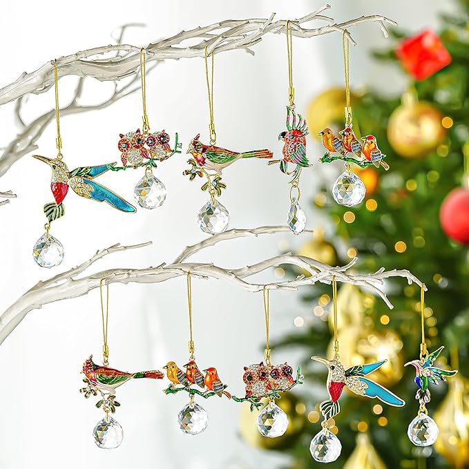 H&D HYALINE & DORA 6 Pcs Hummingbird Hanging Ornaments Christmas Hummingbird Ornaments Clear Crystal Ball Hanging for Christmas Tree Party Home DIY Craft