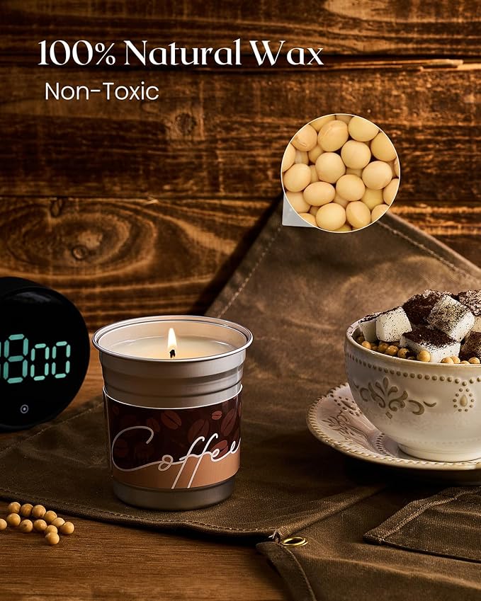 M&SENSE Coconut Latte Scented Candle, Soy Wax 7oz 42 Hours Long Lasting Clean Burn, Small Coffee Smelling Kitchen Candles for Home, Non-Toxic Relaxing Aromatherapy Gifts for Women